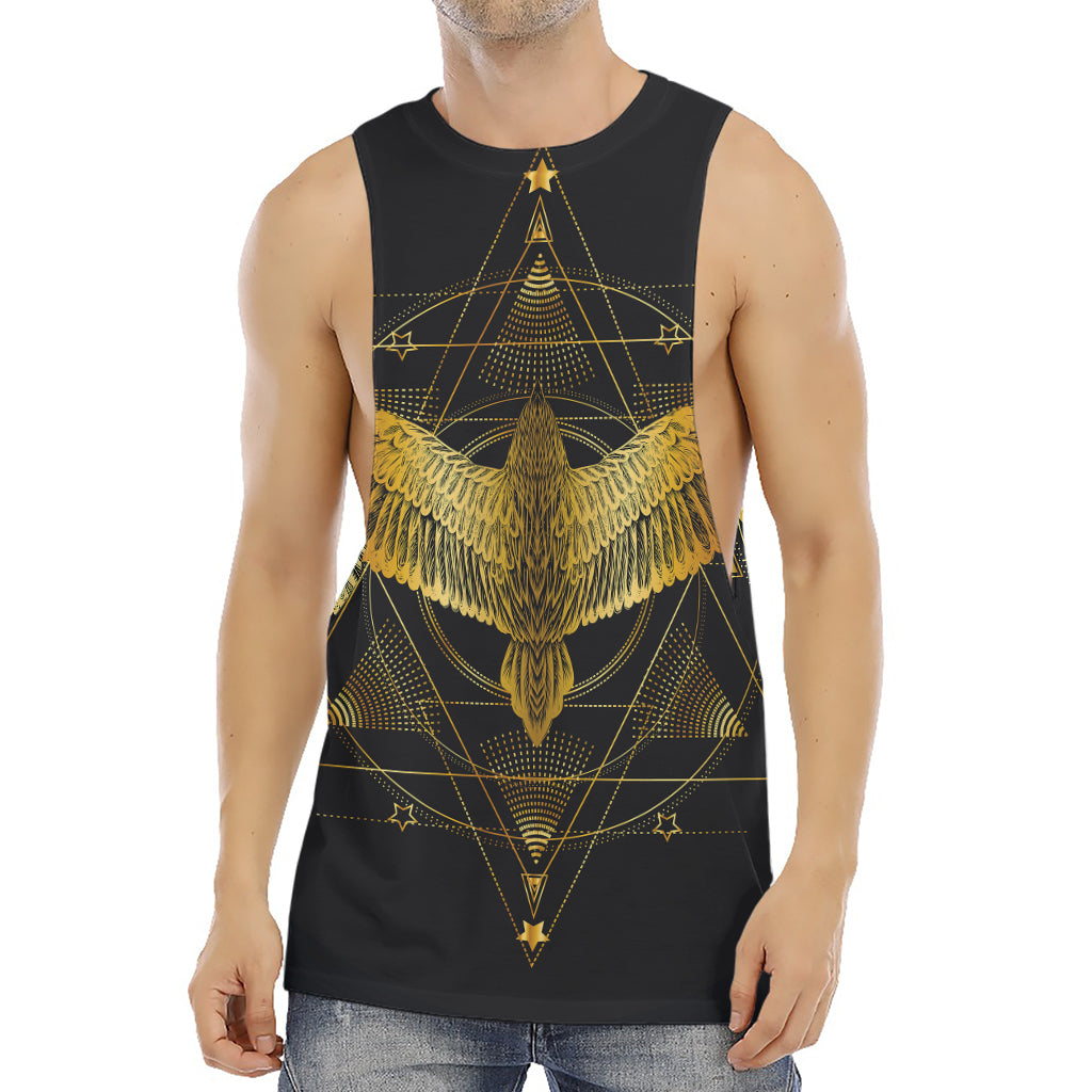 Golden Spiritual Bird Print Men's Muscle Tank Top