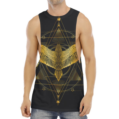 Golden Spiritual Bird Print Men's Muscle Tank Top