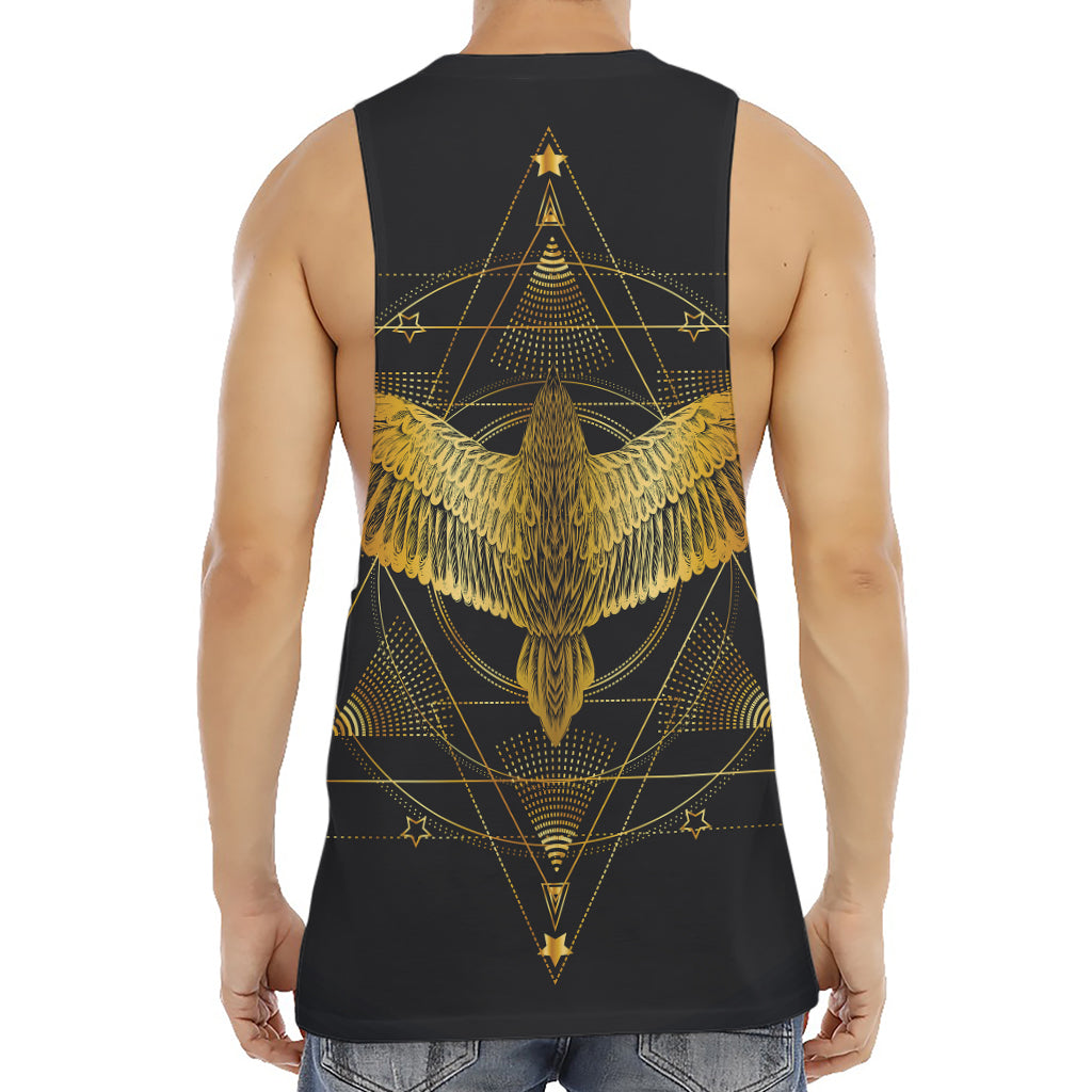 Golden Spiritual Bird Print Men's Muscle Tank Top
