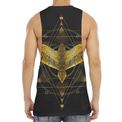 Golden Spiritual Bird Print Men's Muscle Tank Top