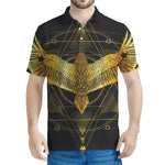 Golden Spiritual Bird Print Men's Polo Shirt