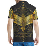 Golden Spiritual Bird Print Men's Polo Shirt
