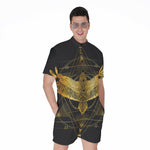 Golden Spiritual Bird Print Men's Rompers
