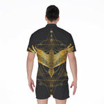 Golden Spiritual Bird Print Men's Rompers