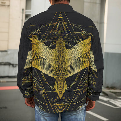 Golden Spiritual Bird Print Men's Shirt Jacket