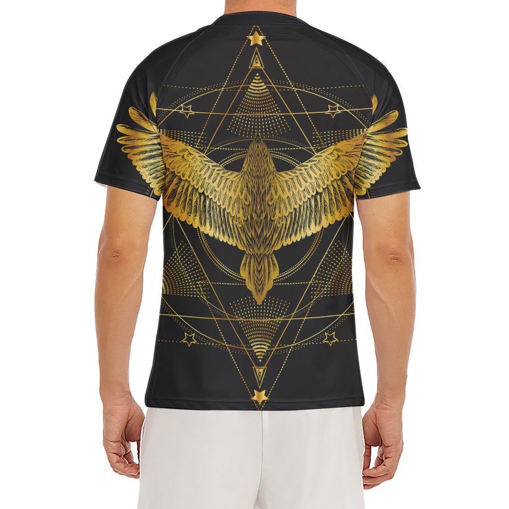 Golden Spiritual Bird Print Men's Short Sleeve Rash Guard