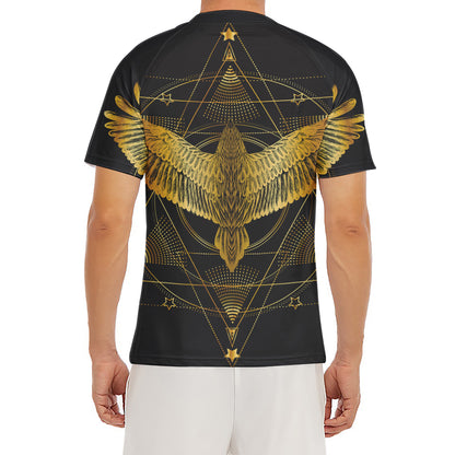 Golden Spiritual Bird Print Men's Short Sleeve Rash Guard
