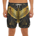 Golden Spiritual Bird Print Men's Split Running Shorts