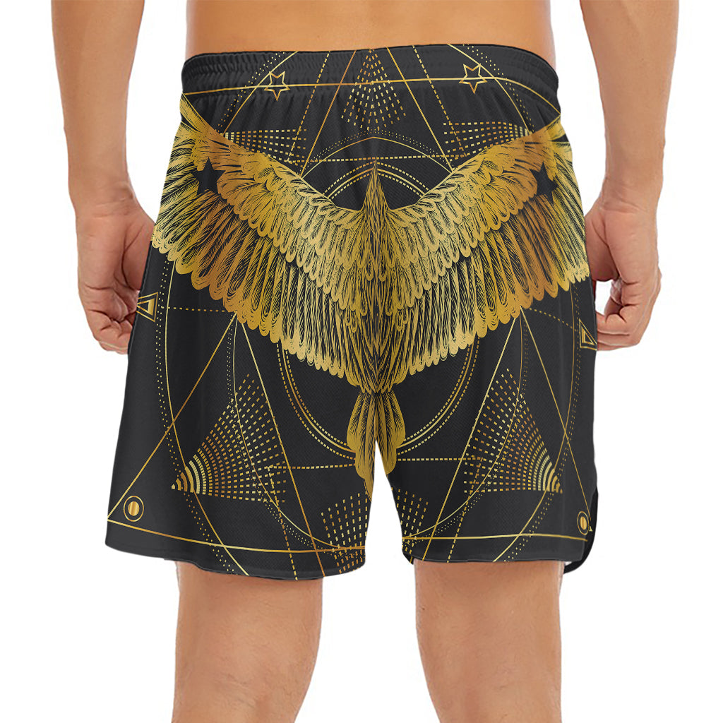 Golden Spiritual Bird Print Men's Split Running Shorts