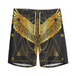 Golden Spiritual Bird Print Men's Sports Shorts