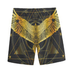Golden Spiritual Bird Print Men's Sports Shorts