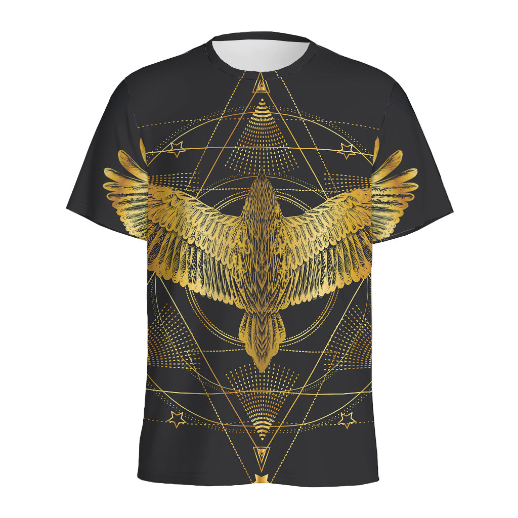 Golden Spiritual Bird Print Men's Sports T-Shirt