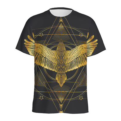 Golden Spiritual Bird Print Men's Sports T-Shirt