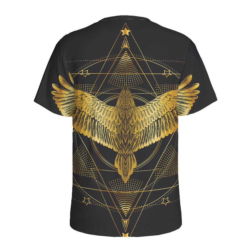 Golden Spiritual Bird Print Men's Sports T-Shirt