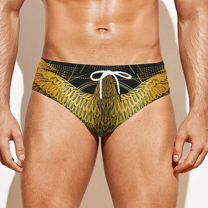 Golden Spiritual Bird Print Men's Swim Briefs