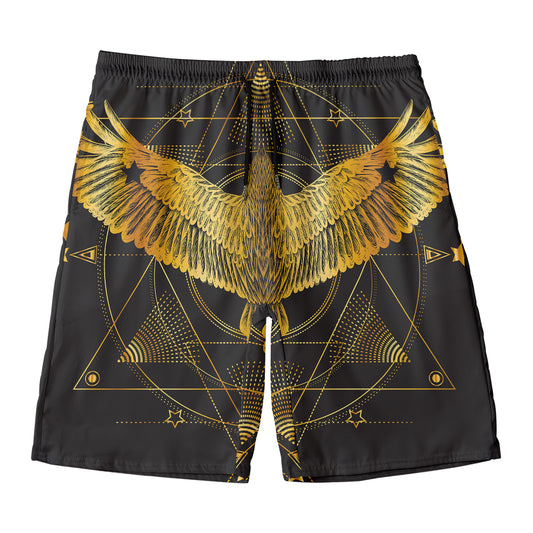 Golden Spiritual Bird Print Men's Swim Trunks