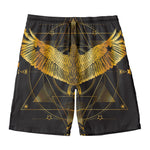 Golden Spiritual Bird Print Men's Swim Trunks
