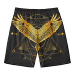 Golden Spiritual Bird Print Men's Swim Trunks