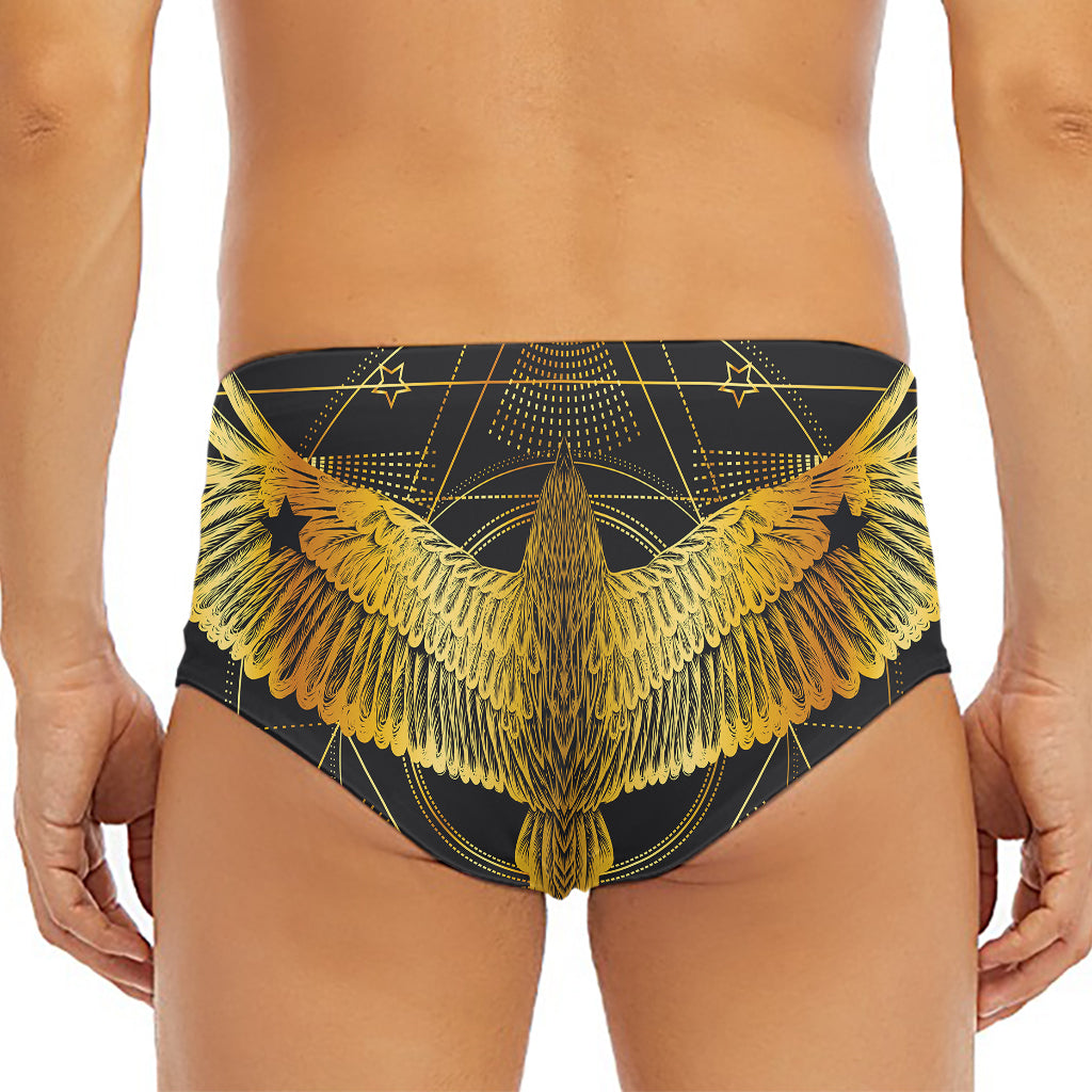 Golden Spiritual Bird Print Men's Triangle Swim Briefs