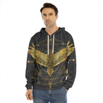 Golden Spiritual Bird Print Men's Velvet Pullover Hoodie