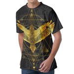 Golden Spiritual Bird Print Men's Velvet T-Shirt
