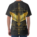 Golden Spiritual Bird Print Men's Velvet T-Shirt
