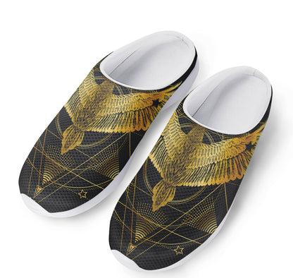 Golden Spiritual Bird Print Mesh Casual Shoes