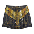 Golden Spiritual Bird Print Mesh Shorts