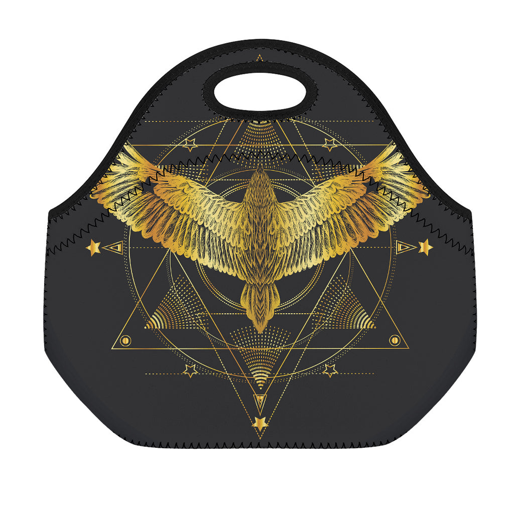 Golden Spiritual Bird Print Neoprene Lunch Bag