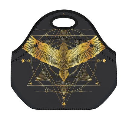 Golden Spiritual Bird Print Neoprene Lunch Bag