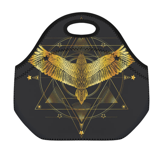 Golden Spiritual Bird Print Neoprene Lunch Bag