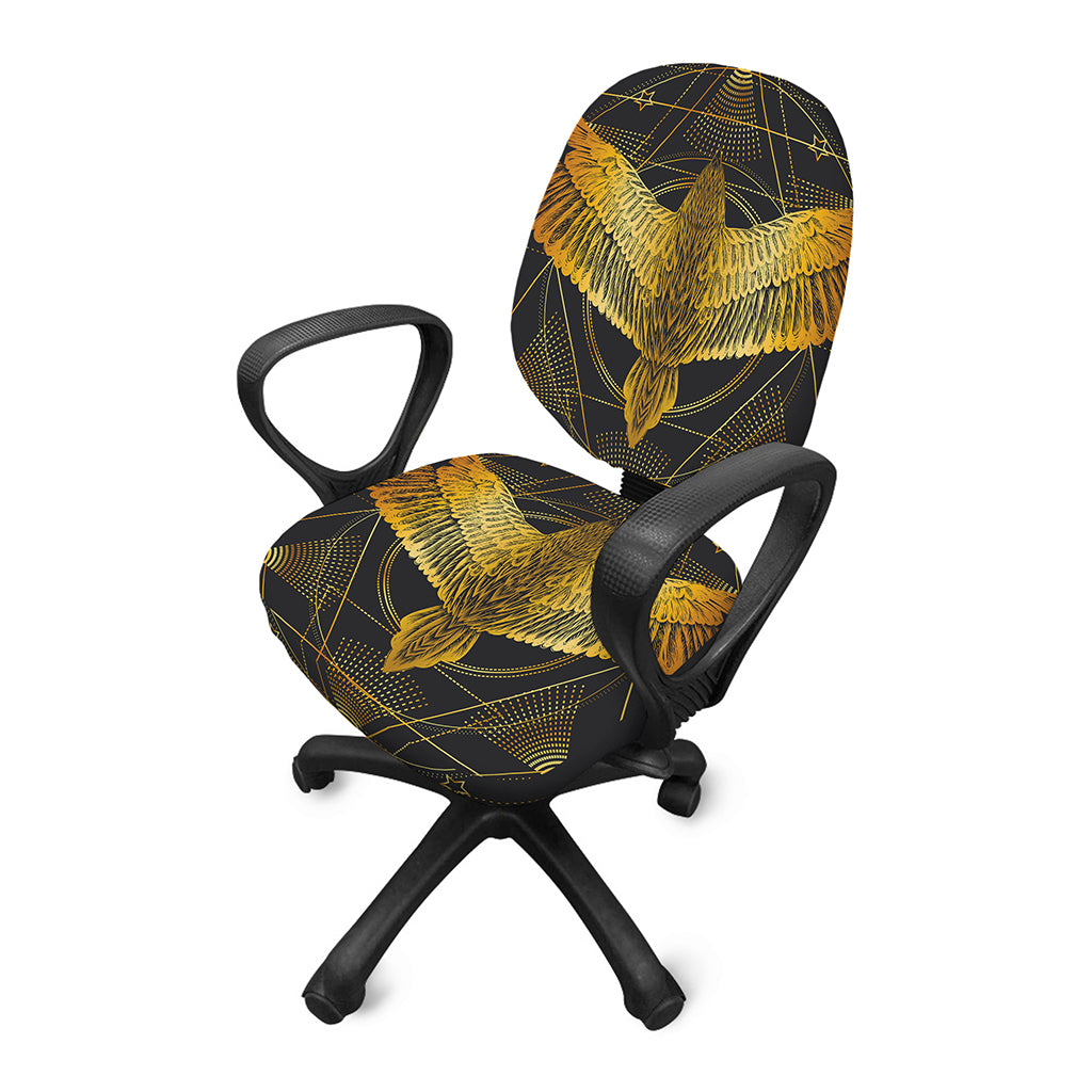 Golden Spiritual Bird Print Office Chair Cover