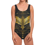 Golden Spiritual Bird Print One Piece Swimsuit