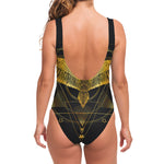 Golden Spiritual Bird Print One Piece Swimsuit