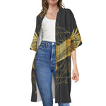 Golden Spiritual Bird Print Open Front Beach Cover Up
