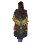 Golden Spiritual Bird Print Open Front Beach Cover Up