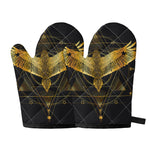 Golden Spiritual Bird Print Oven Mitts