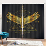 Golden Spiritual Bird Print Pencil Pleat Curtains
