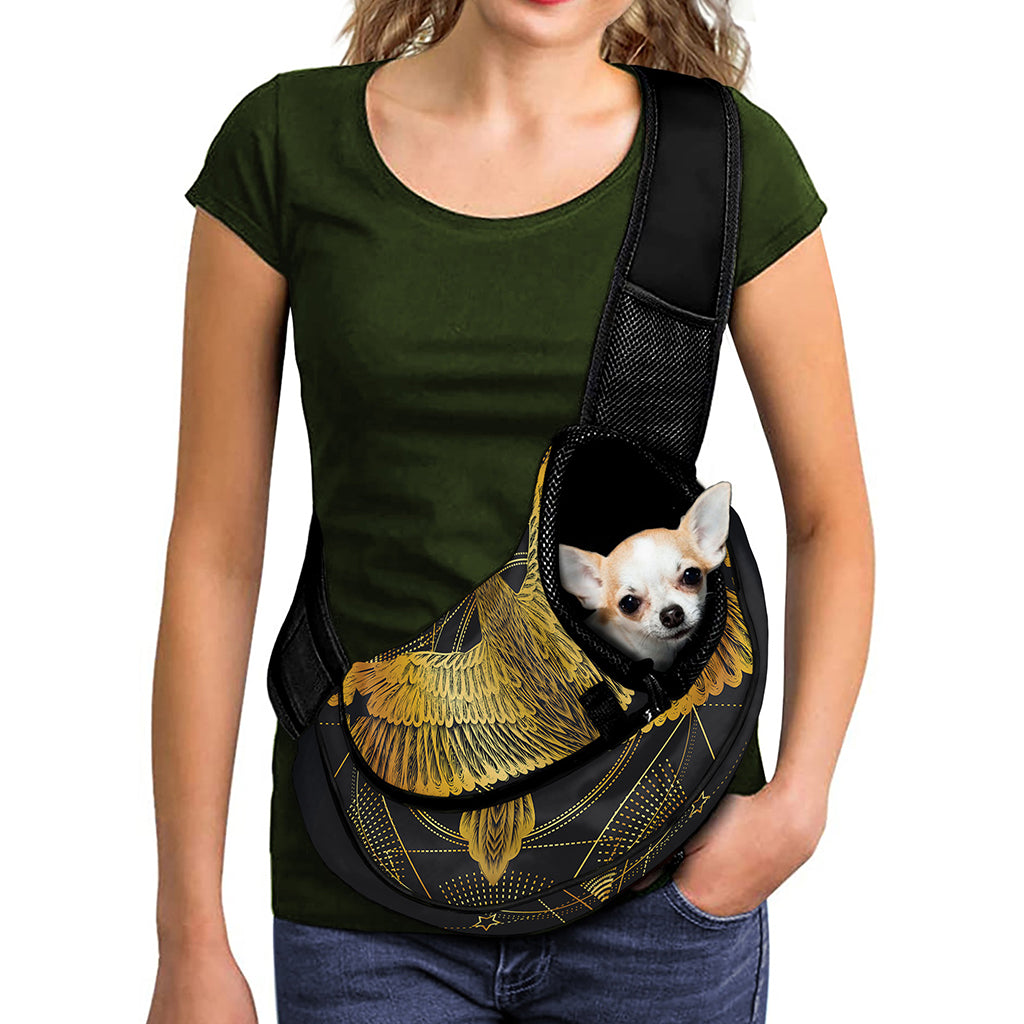 Golden Spiritual Bird Print Pet Sling Carrier