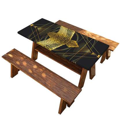 Golden Spiritual Bird Print Picnic Table Cover