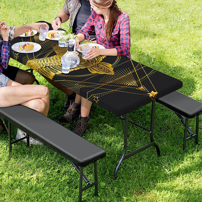 Golden Spiritual Bird Print Picnic Table Cover