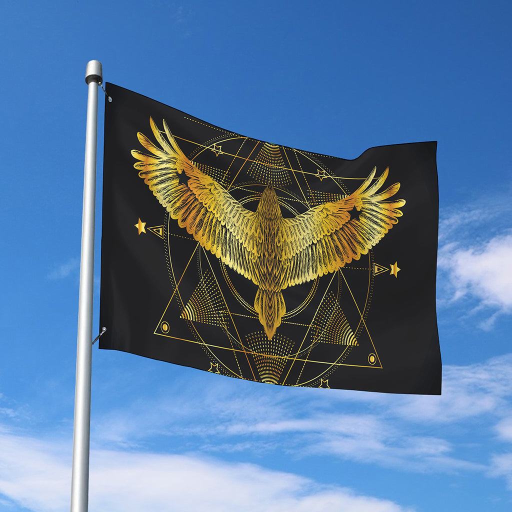 Golden Spiritual Bird Print Polyester Flag