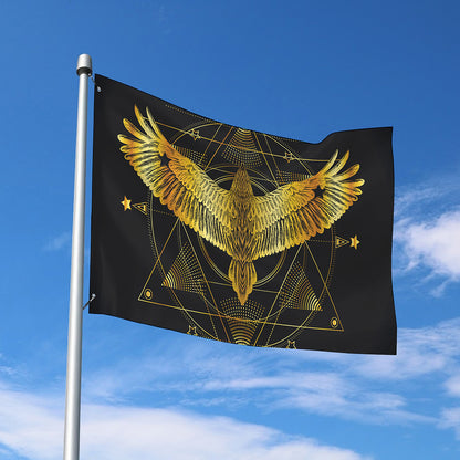 Golden Spiritual Bird Print Polyester Flag