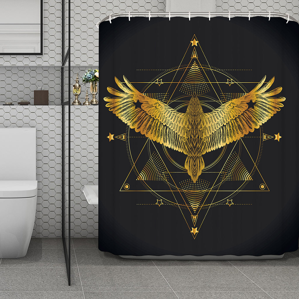 Golden Spiritual Bird Print Polyester Shower Curtain
