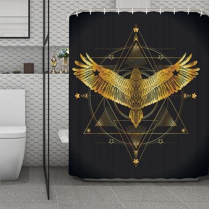 Golden Spiritual Bird Print Polyester Shower Curtain