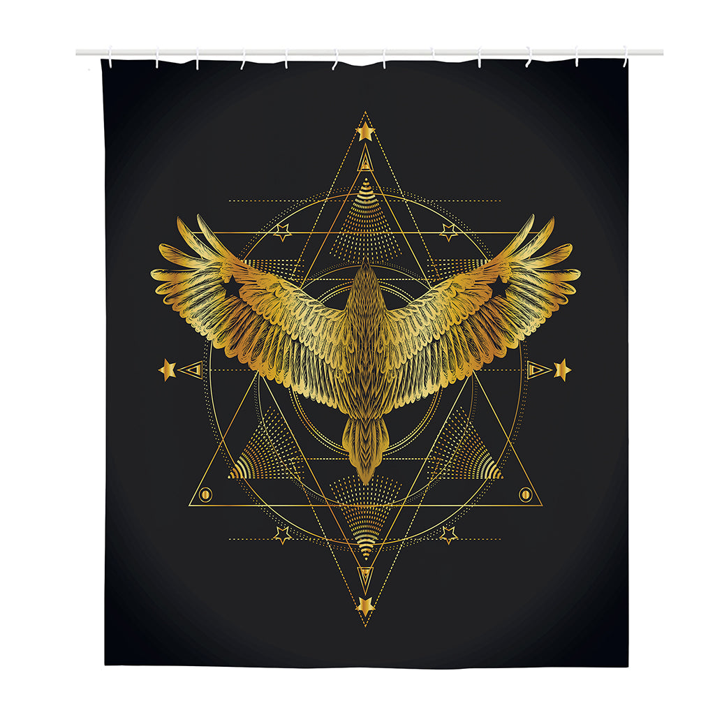 Golden Spiritual Bird Print Polyester Shower Curtain