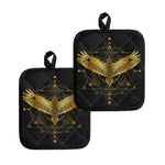 Golden Spiritual Bird Print Pot Holders