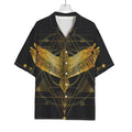 Golden Spiritual Bird Print Rayon Hawaiian Shirt