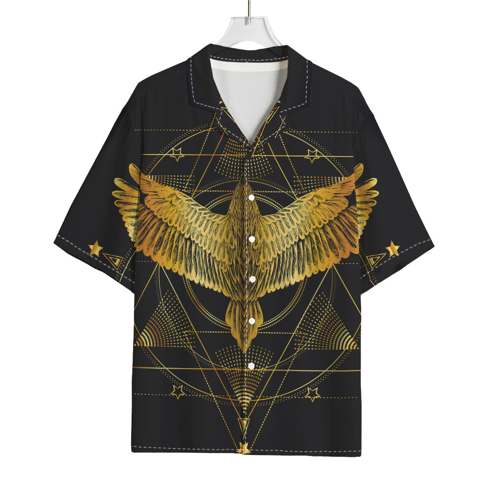 Golden Spiritual Bird Print Rayon Hawaiian Shirt