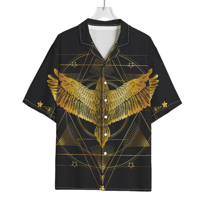 Golden Spiritual Bird Print Rayon Hawaiian Shirt